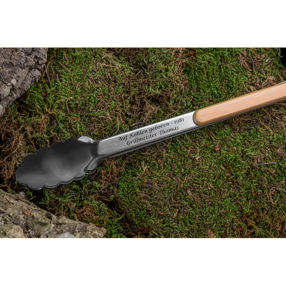 Engraved stainless steel braai tongs