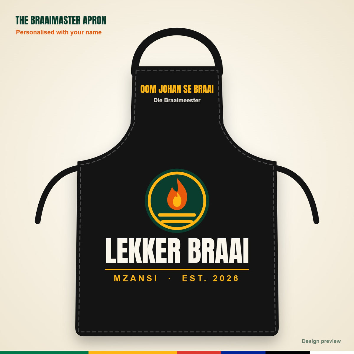 Braaimaster Apron in black, personalised