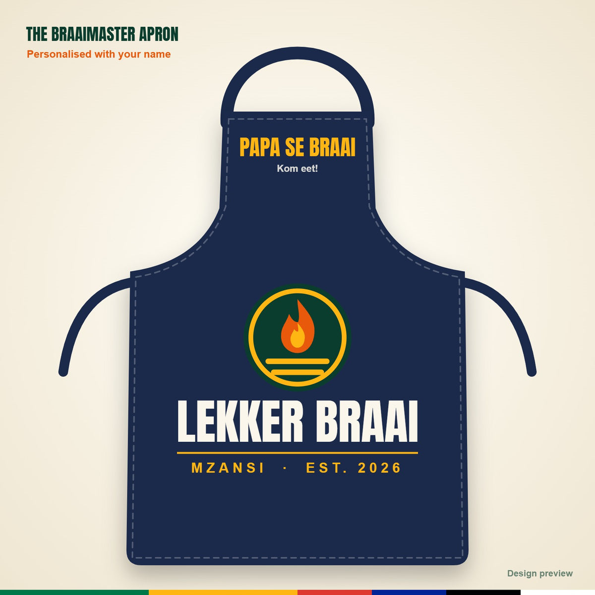 Braaimaster Apron in navy, personalised