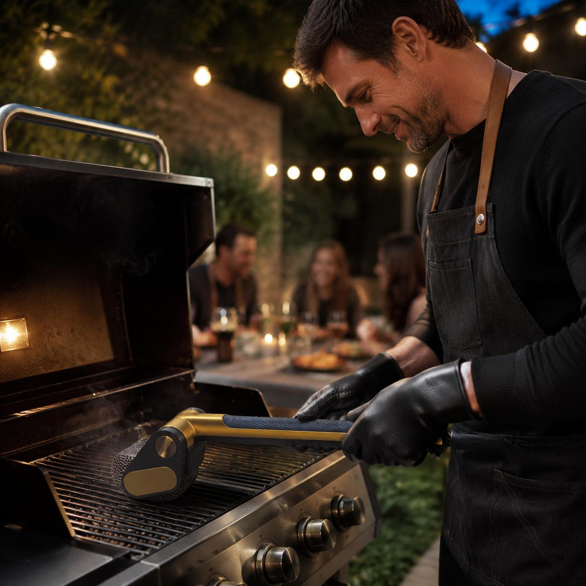Cleaning the braai at night with the LED light